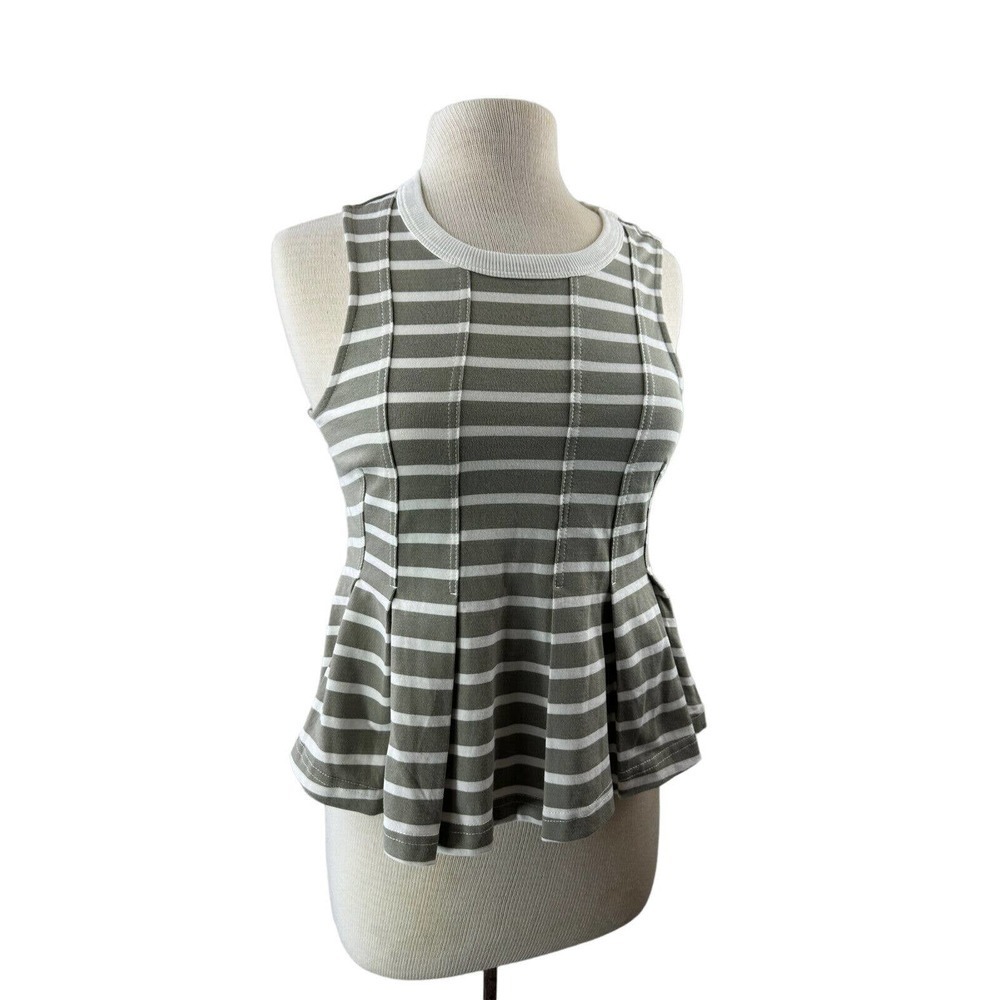 NWT Anthro Postmark Striped Pleated Peplum Top XS Clean Girl Preppy Chic Brunch - Picture 9 of 11